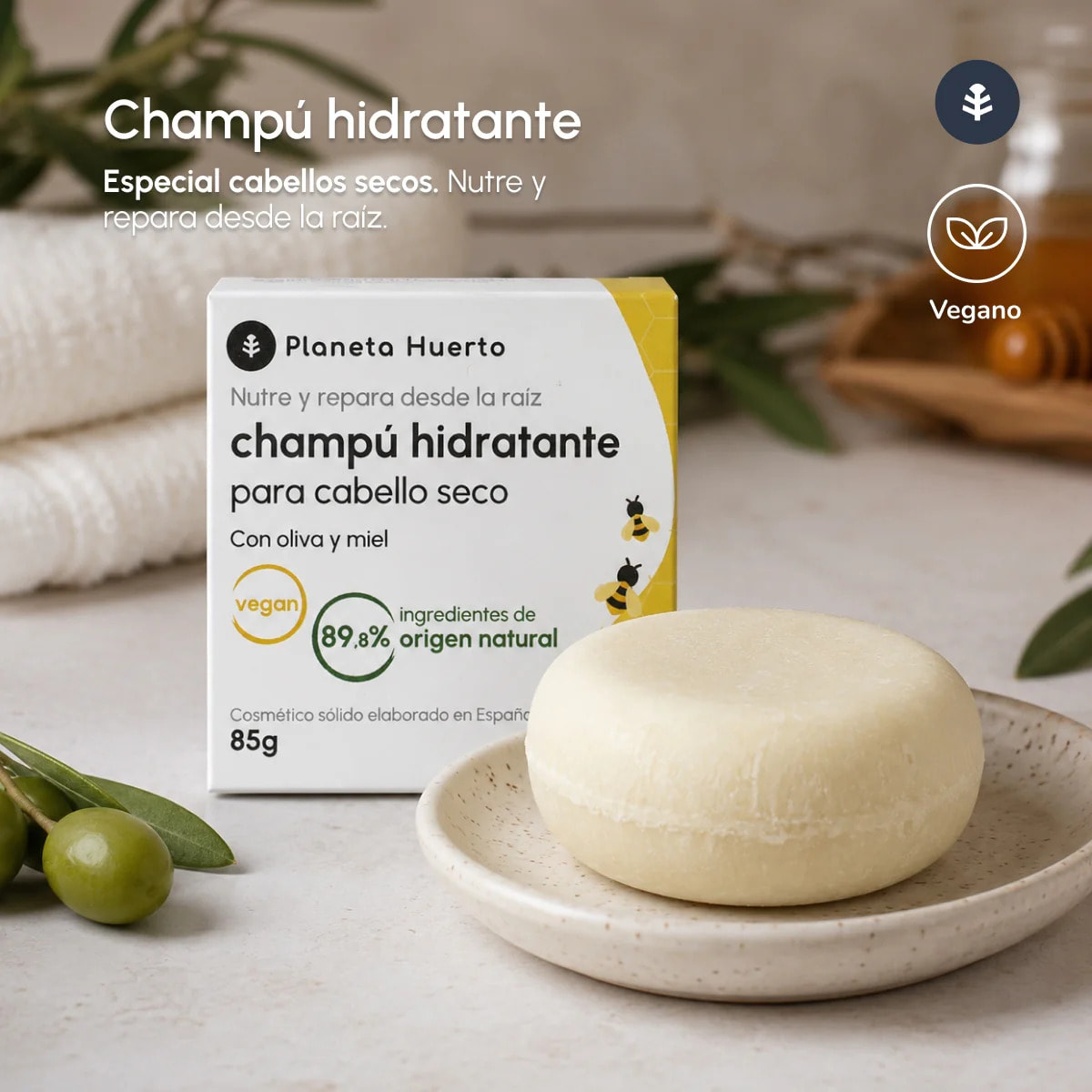 Champú sólido hidratante Oliva y Miel Planeta Huerto 85 gr