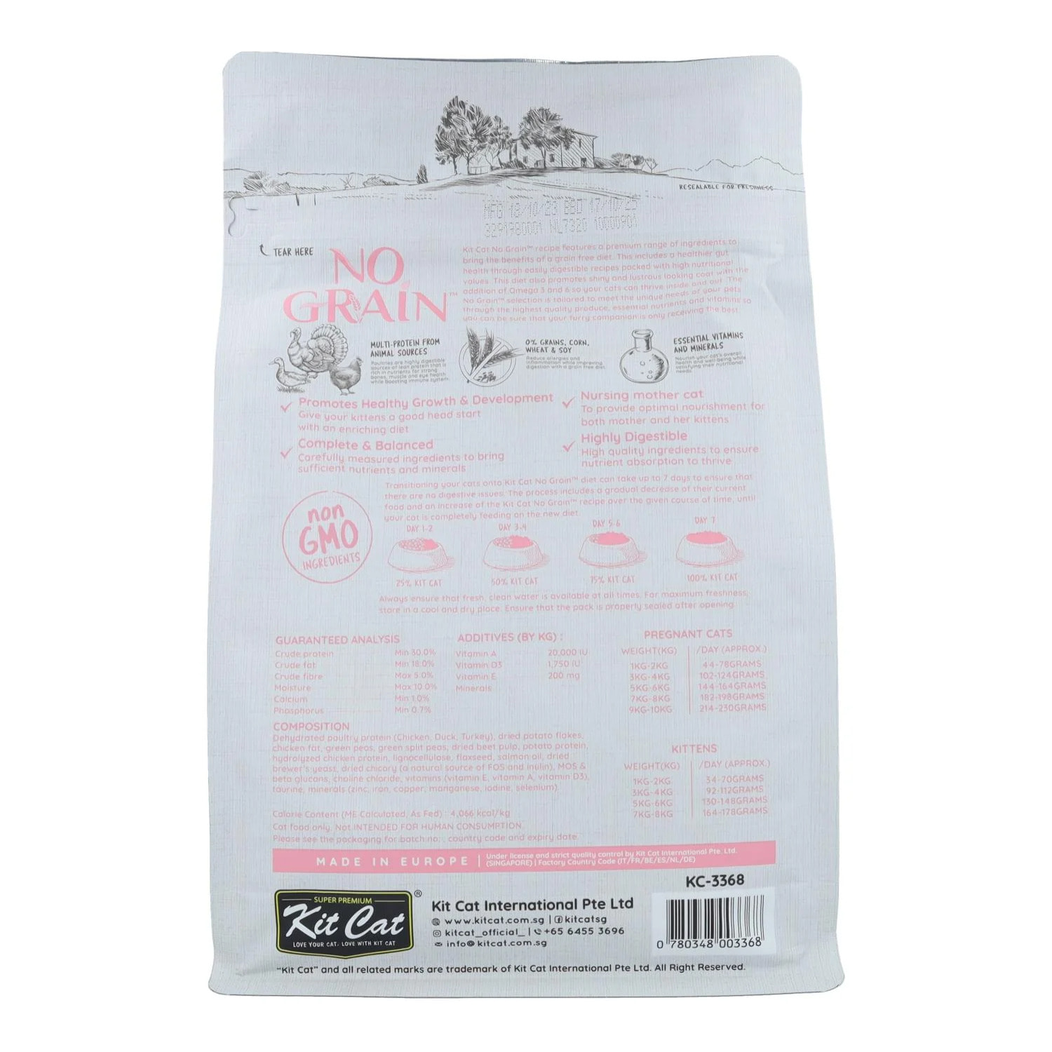 Kit Cat No Grain Cat Food - Kitten Recipe 1 Kg Pienso natural para gatitos