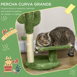 Árbol Rascador de Cactus para Gatos de 55,5 cm Torre para Gatos de Interior con Postes de Sisal Cama y Bola de Juguete 35x31x55,5 cm Verde