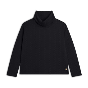 Maglia donna in felpa bonded a trecce con collo a tubo