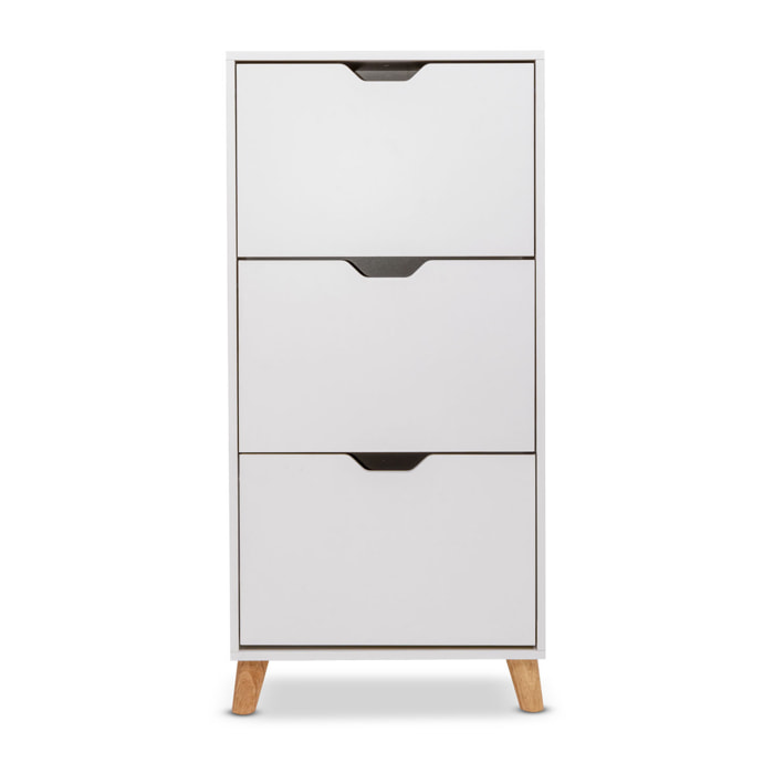 Scarpiera da Design con Tre Ripiani Bianca con Piedi in Legno di Pino