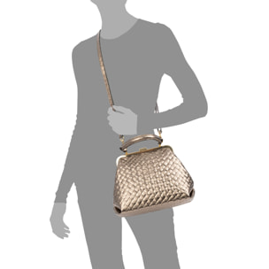 Arienzo borsa a mano donna. Vera Pelle Scamosciata con incisione intrecciata e lacca lucida.