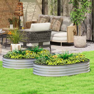 Juego de 2 Jardineras Exterior Grandes de Acero Galvanizado, Huertos Urbanos, Maceteros Exterior Modular con Base Abierta para Plantas, Resistente a la Intemperie, 135x90x30 cm, Plateado