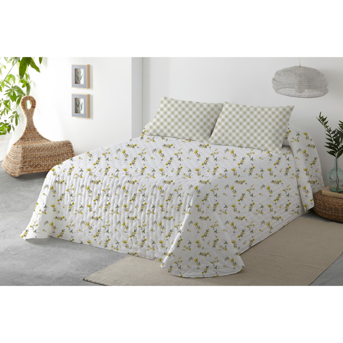 COLCHA SUAVE REVERSIBLE DN FLORES AMARILLO