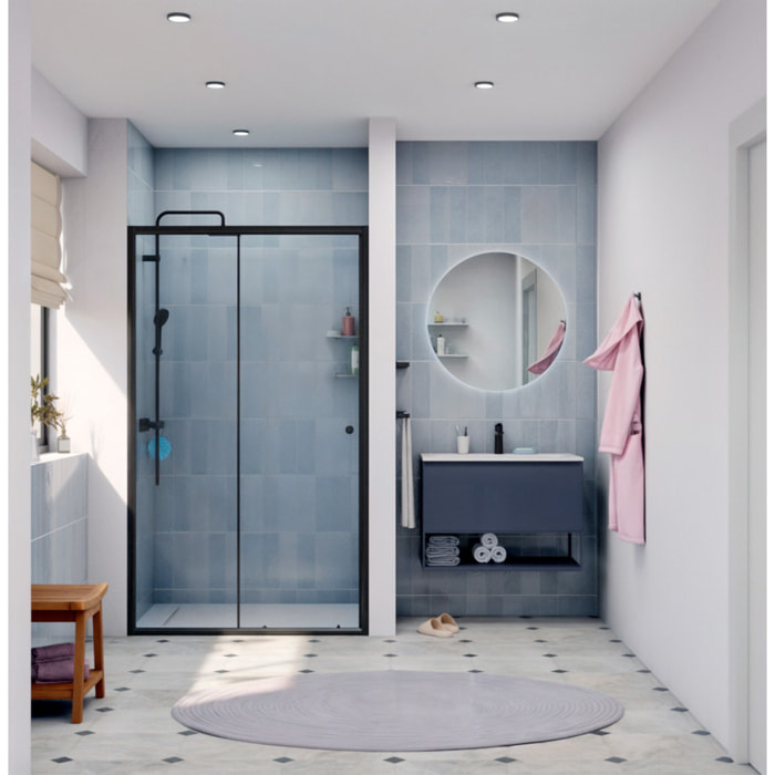 SAT PROJECT  Porte de douche 120x185cm coulissante avec profilé noir mat (SATPROMUD120CT)