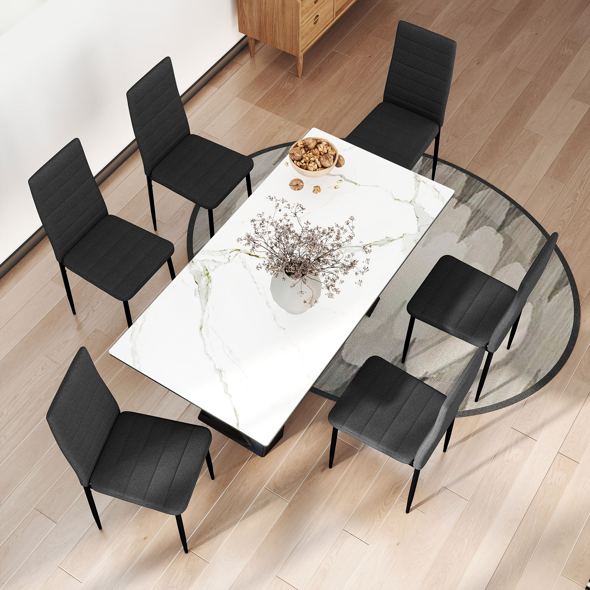 Pack de 6 Sillas de Comedor Modernas, Sillas de Cocina Tapizadas en Lino Sintético con Respaldo Alto y Patas de Metal, para Salón, Negro