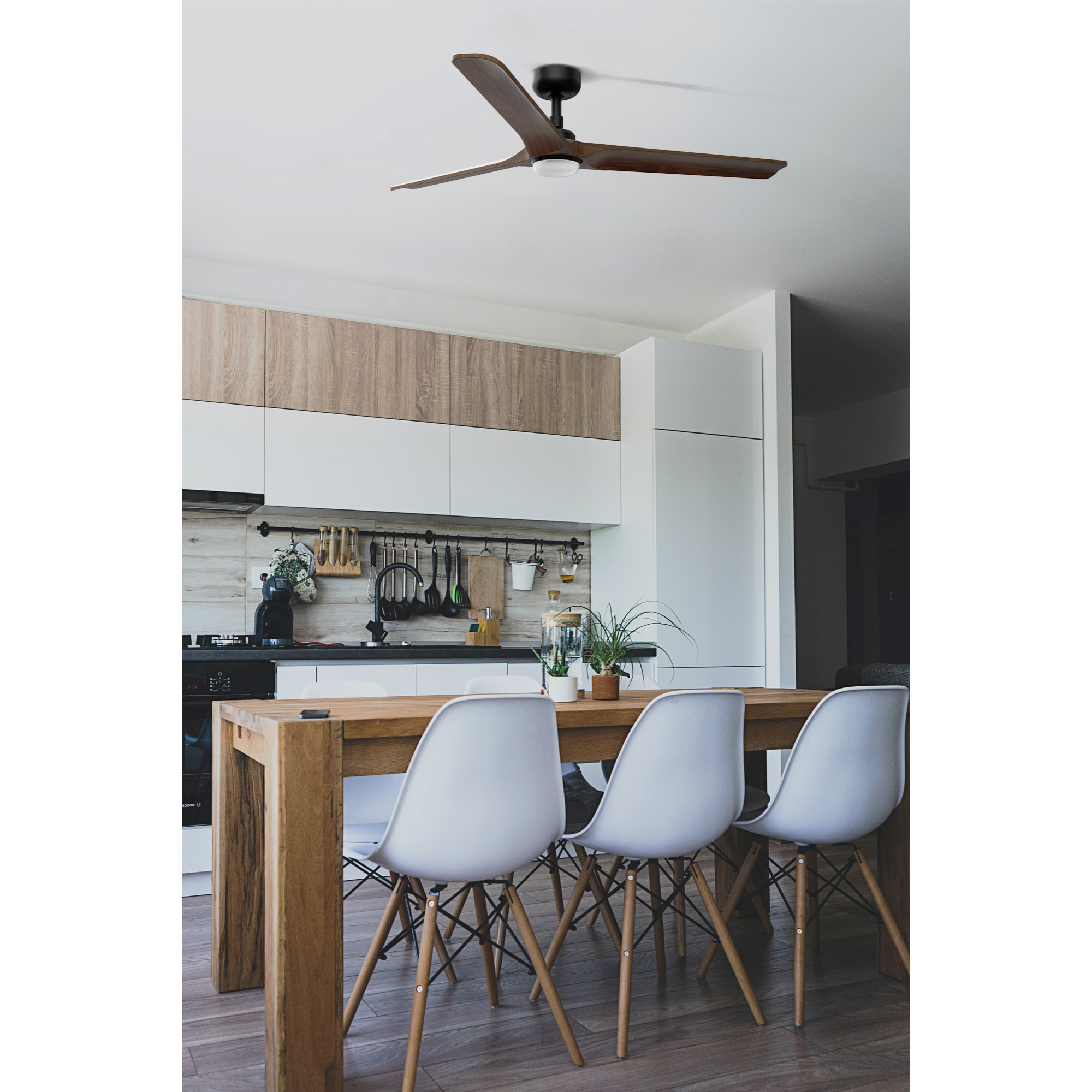 HEYWOOD L LED Ventilador negro/madera oscura DC