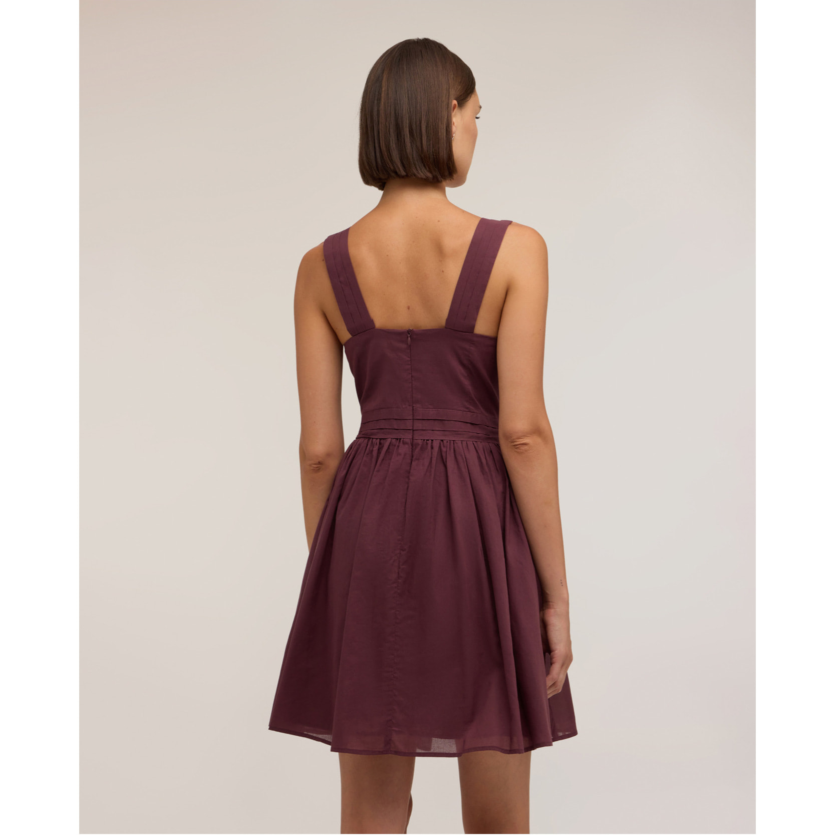 Motivi - Vestito flare in voile di cotone con scollo a V - Bordeaux