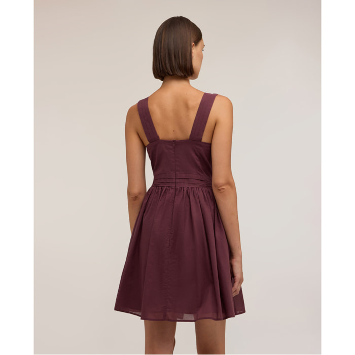 Motivi - Vestito flare in voile di cotone con scollo a V - Bordeaux