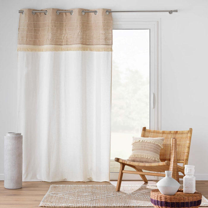 Rideau à œillets en poly-coton et jute avec bande structurée - Naturel