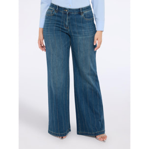 Fiorella Rubino - Jeans de pierna ancha con rayas de estrás - Azul