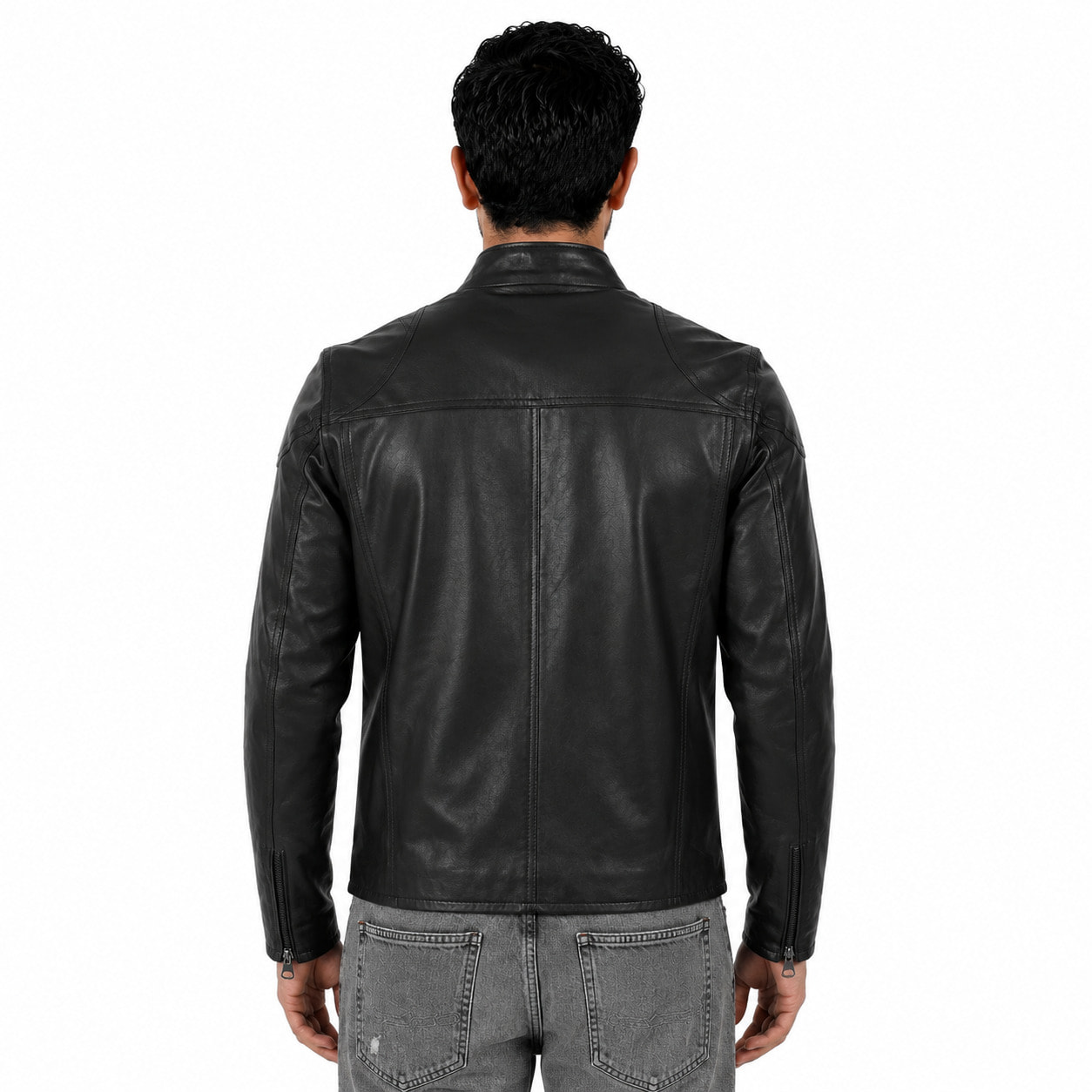 Giubbino in pelle di vitello nappa Nero-Slim Fit