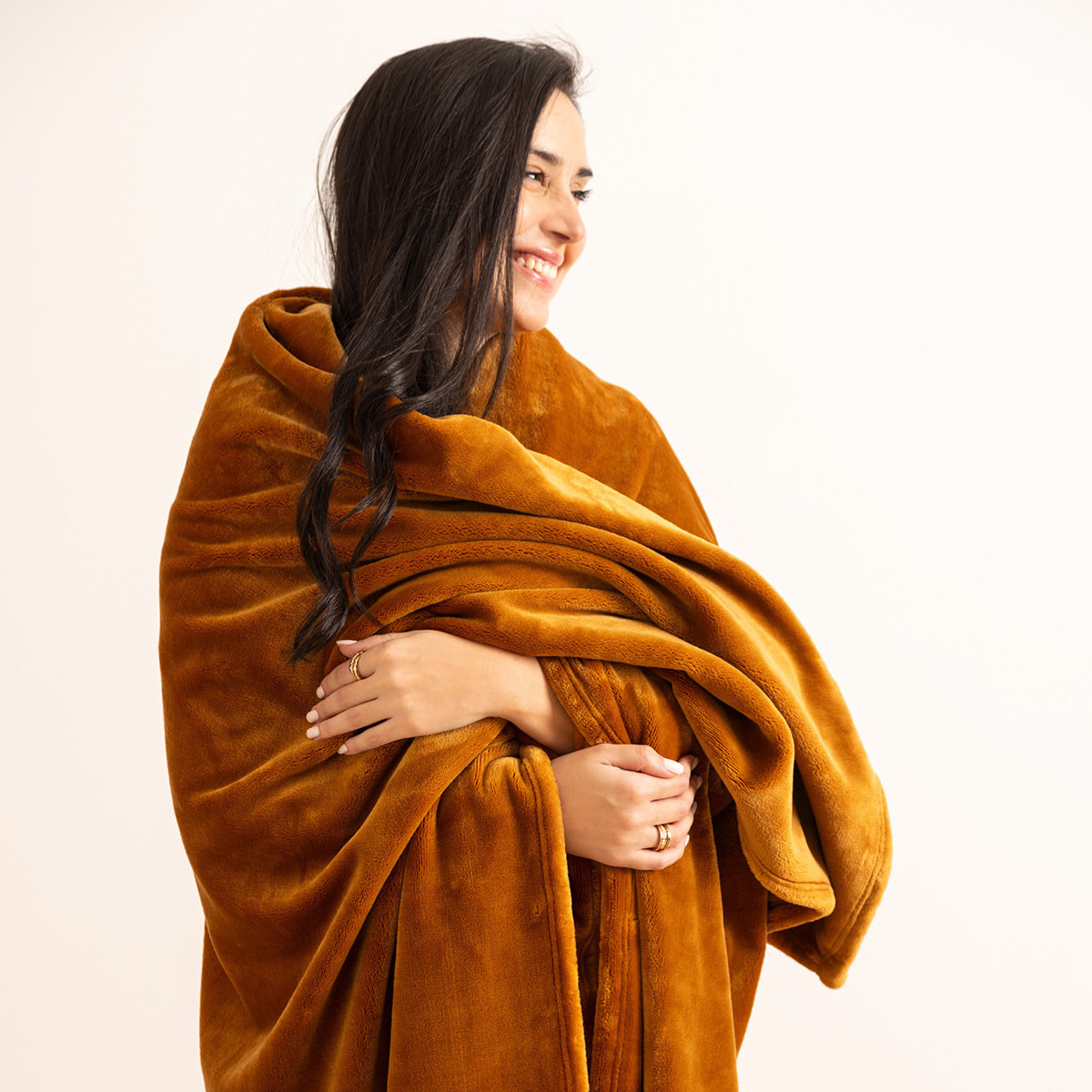 Plaid flanelle Cuddly jaune moutarde 130x180cm