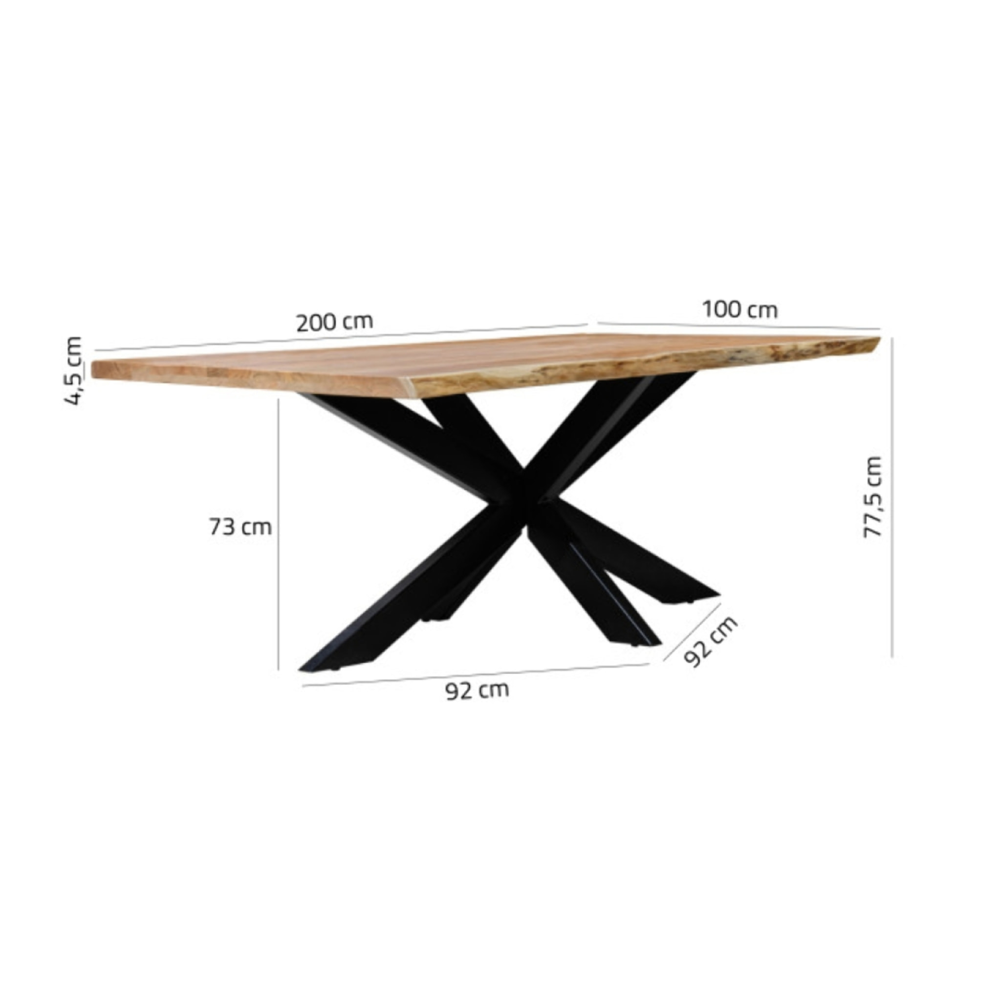 Table de repas en bois d'acacia massif et pied central métal - 200 x 100 cm - WOOD