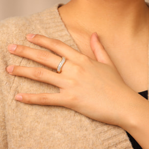 Anello Fedina Onda placcato Oro Giallo 18Kt con Pavé di Cubic Zirconia