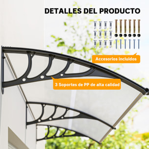 Marquesinas Exterior para Puertas y Ventanas, 195x75 cm, Tejadillo de Protección contra Sol y Lluvia, con Cubierta de Policarbonato, Soporte de Aleación de Aluminio, Blanco