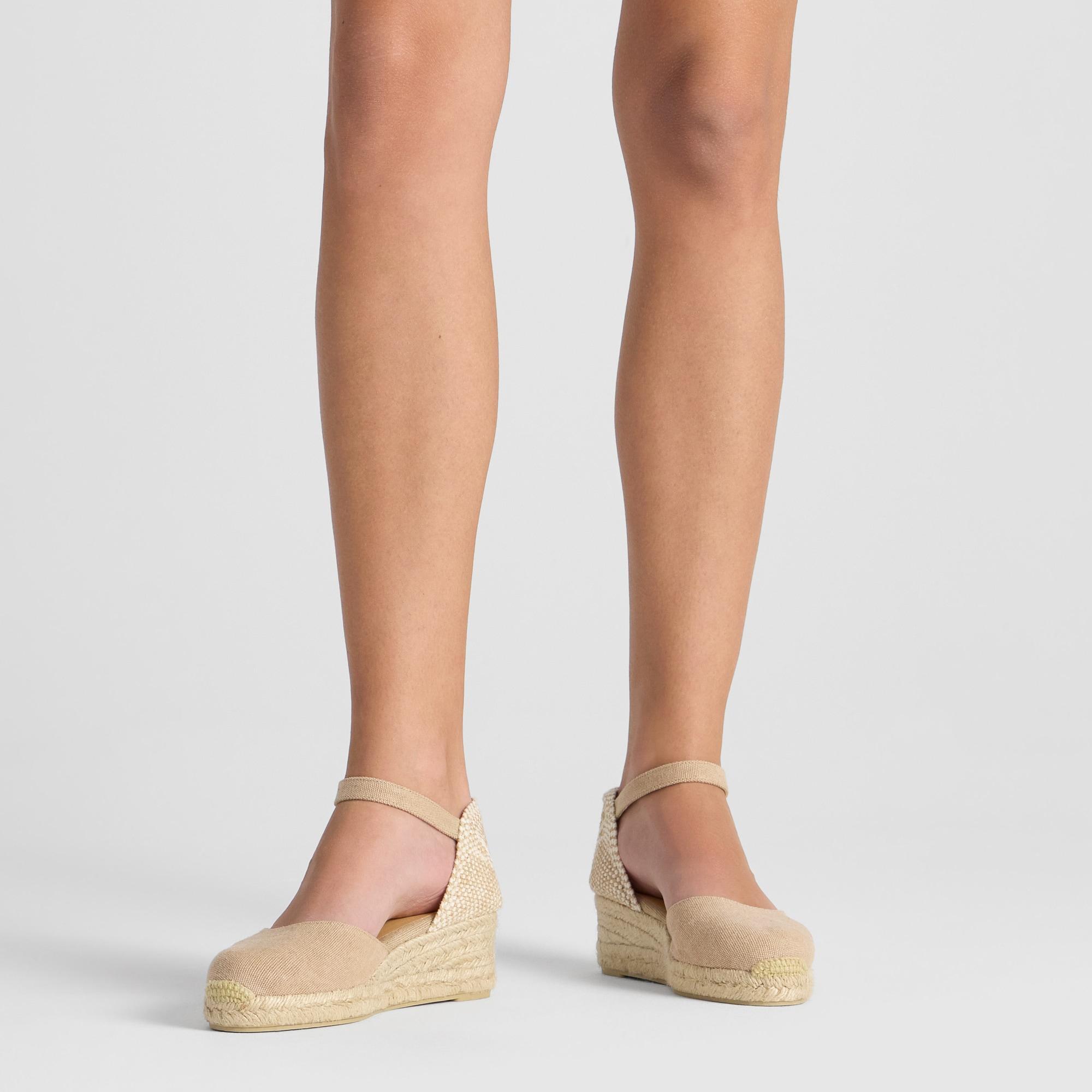 Alpargata con cuña 3 cm en lona de algodón con talonera trenzada y pulsera con hebilla