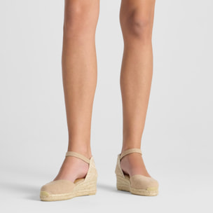 Alpargata con cuña 3 cm en lona de algodón con talonera trenzada y pulsera con hebilla