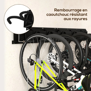 Support mural pour vélos, porte-vélos mural rangement pour 5 vélos et 3 casques, crochets de rangement réglables, porte-vélos, 121,5 x 10 cm noir