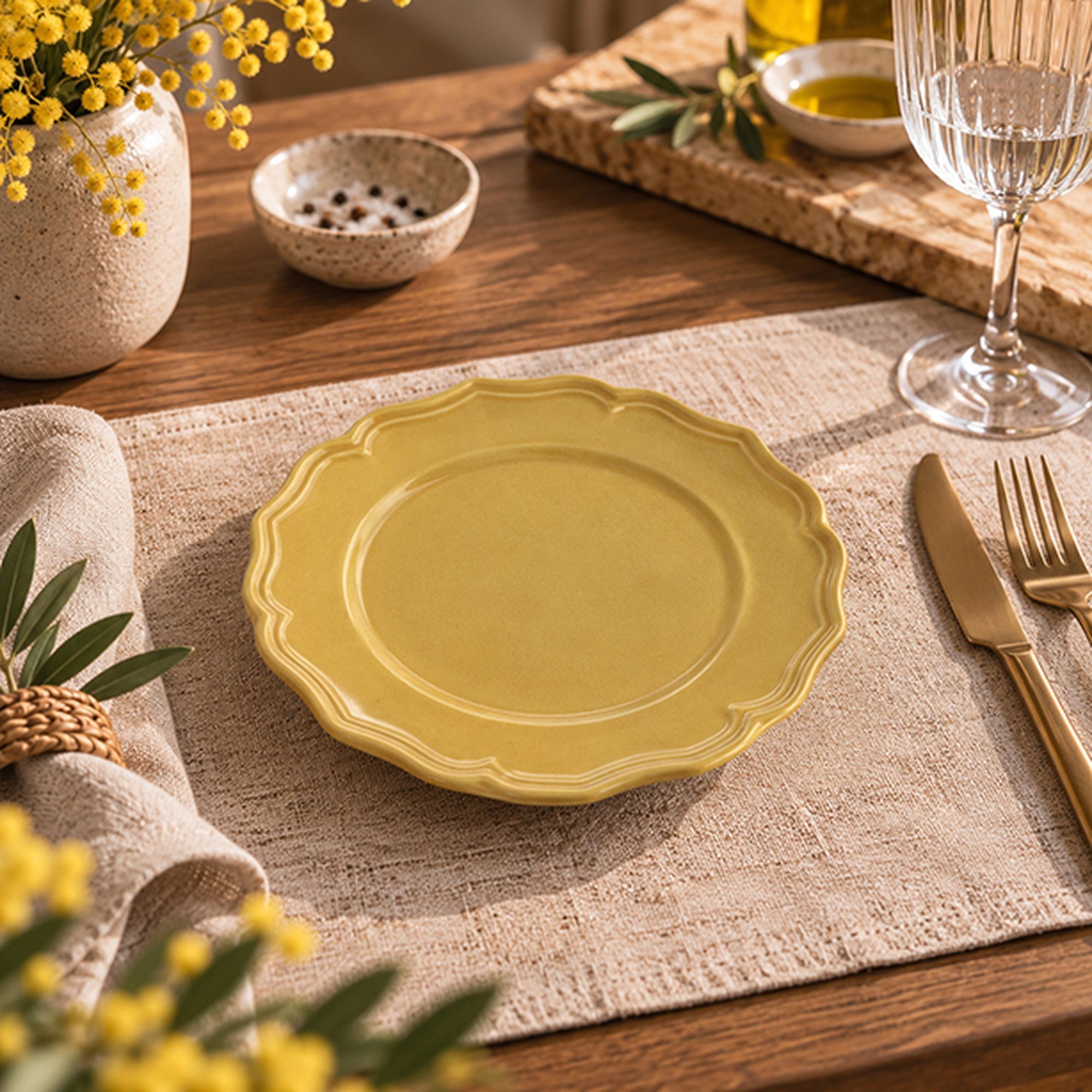 Lot de 6 assiettes à dessert 22cm en grès jaune SIGNATURE