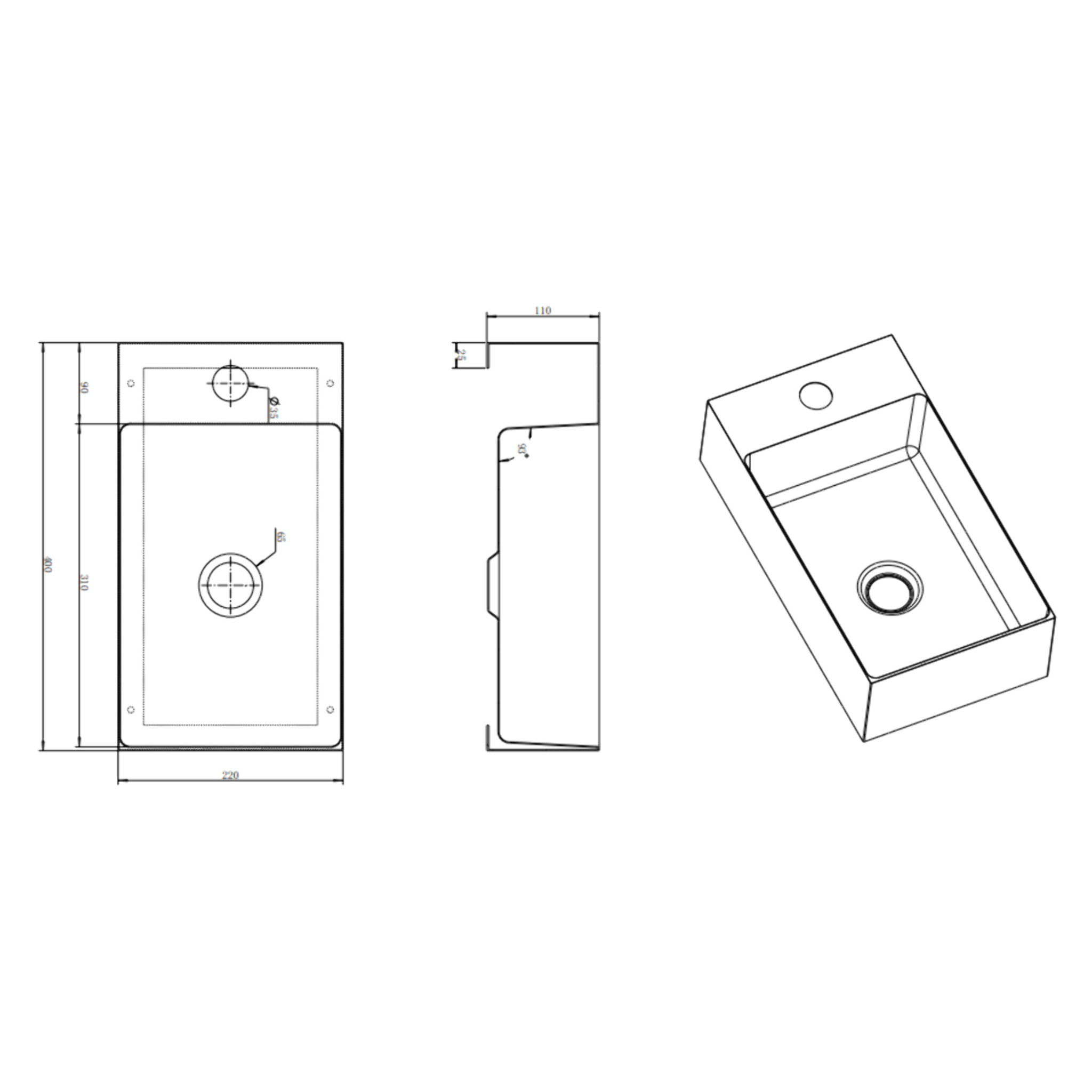 Aurum Lave mains en Acier Inoxydable 304, 40x22x11cm, Cuivre brossé PVD (SATAUR4022BRG)
