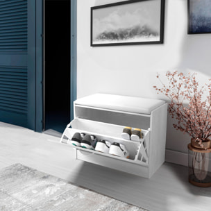 Panca Scarpiera Da Ingresso Salvaspazio Cuscino Anta Ribalta Seduta Imbottita In Ecopelle Soggiorno Casa Camera 60 x 30 x 48 Cm Bianco Frassinato