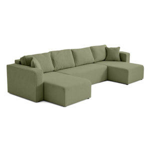 Topaze - canapé panoramique en U - 7 places - convertible avec coffre - en tissu bouclette - Vert