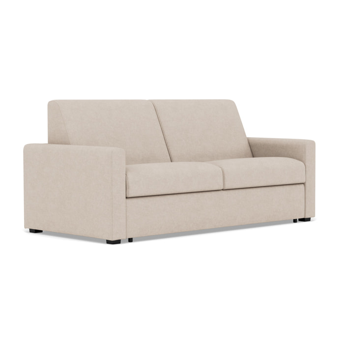 Julia - canapé 3 places convertible couchage quotidien matelas 18 cm en tissu - Beige