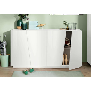 Credenza Ackhab, Madia da cucina a 4 ante, Buffet da soggiorno, 100% Made in Italy, cm 159x43h86, Bianco lucido