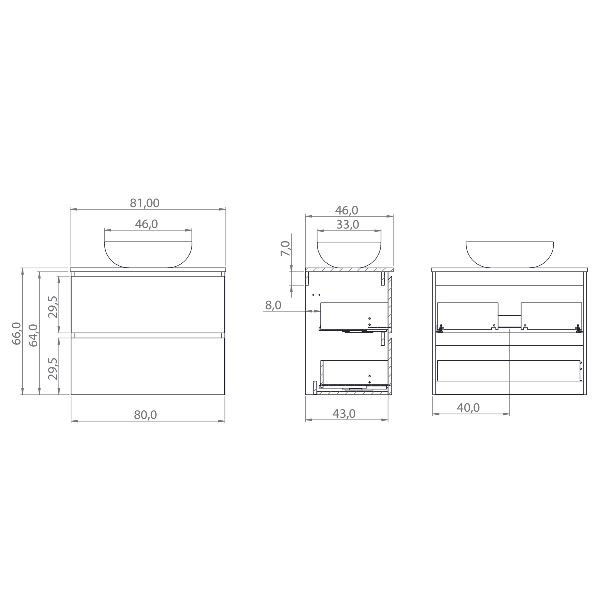 Conjunto de Baño Nia | Mueble Suspendido | 80 cm Rosa | Dos Cajones | Lavabo Sobrepuesto | No incluye Espejo | Mueble Montado| Alday