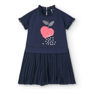 Vestido niña estampado, mangas cortas, azul marino