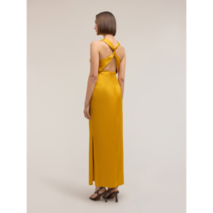 Motivi - Vestido largo de satén con drapeado - Amarillo