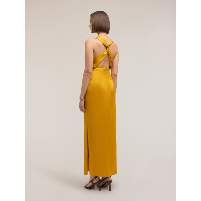 Motivi - Vestido largo de satén con drapeado - Amarillo