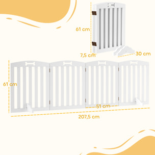 Barrière de sécurité chien pliable adaptable motif os - piètement support antidérapant - 207 x 30 x 61 cm - MDF blanc