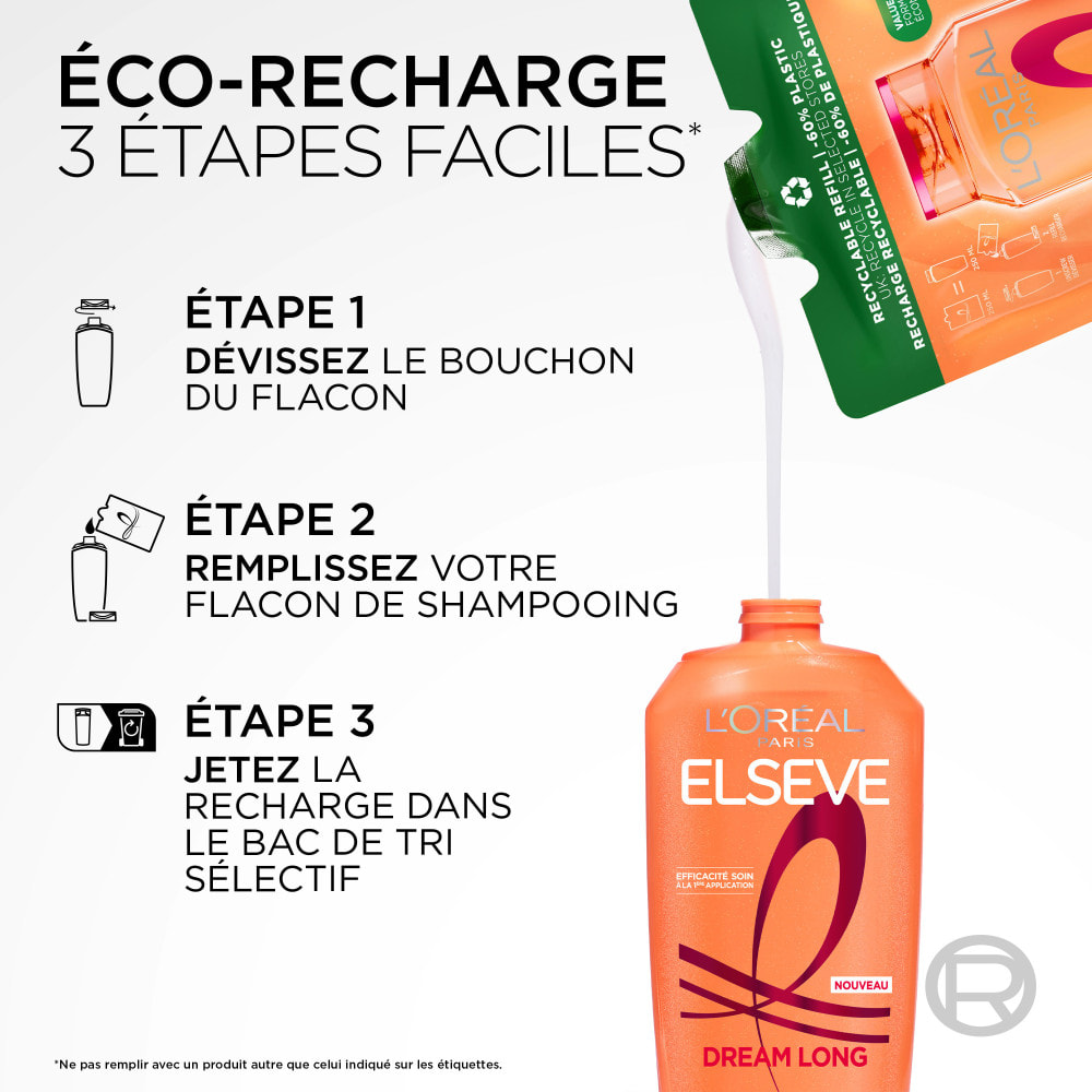 Lot de 6 - L’Oréal Paris Elseve Dream Long Eco-recharge Shampooing Reconstructeur 250ml