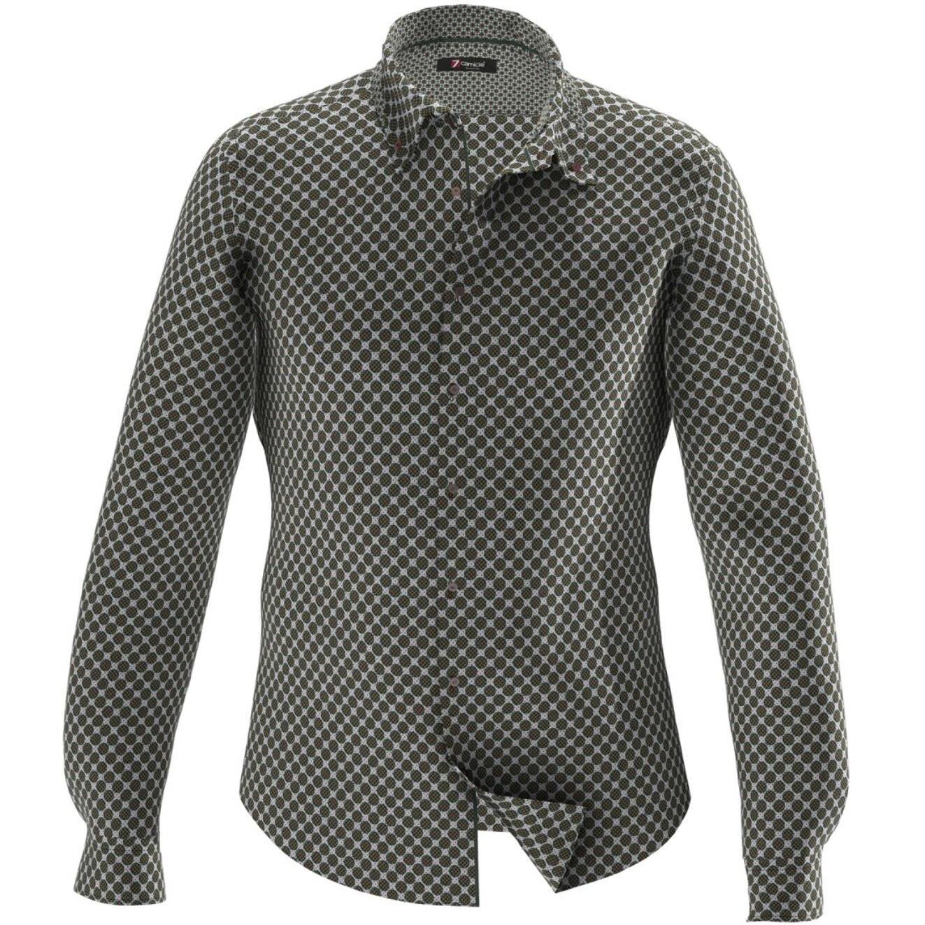 Camicia Uomo 2bottoni Button Down Doppio Collo Slim Popeline Stampato bianco e marrone chiaro
