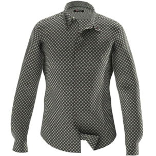 Camicia Uomo 2bottoni Button Down Doppio Collo Slim Popeline Stampato bianco e marrone chiaro