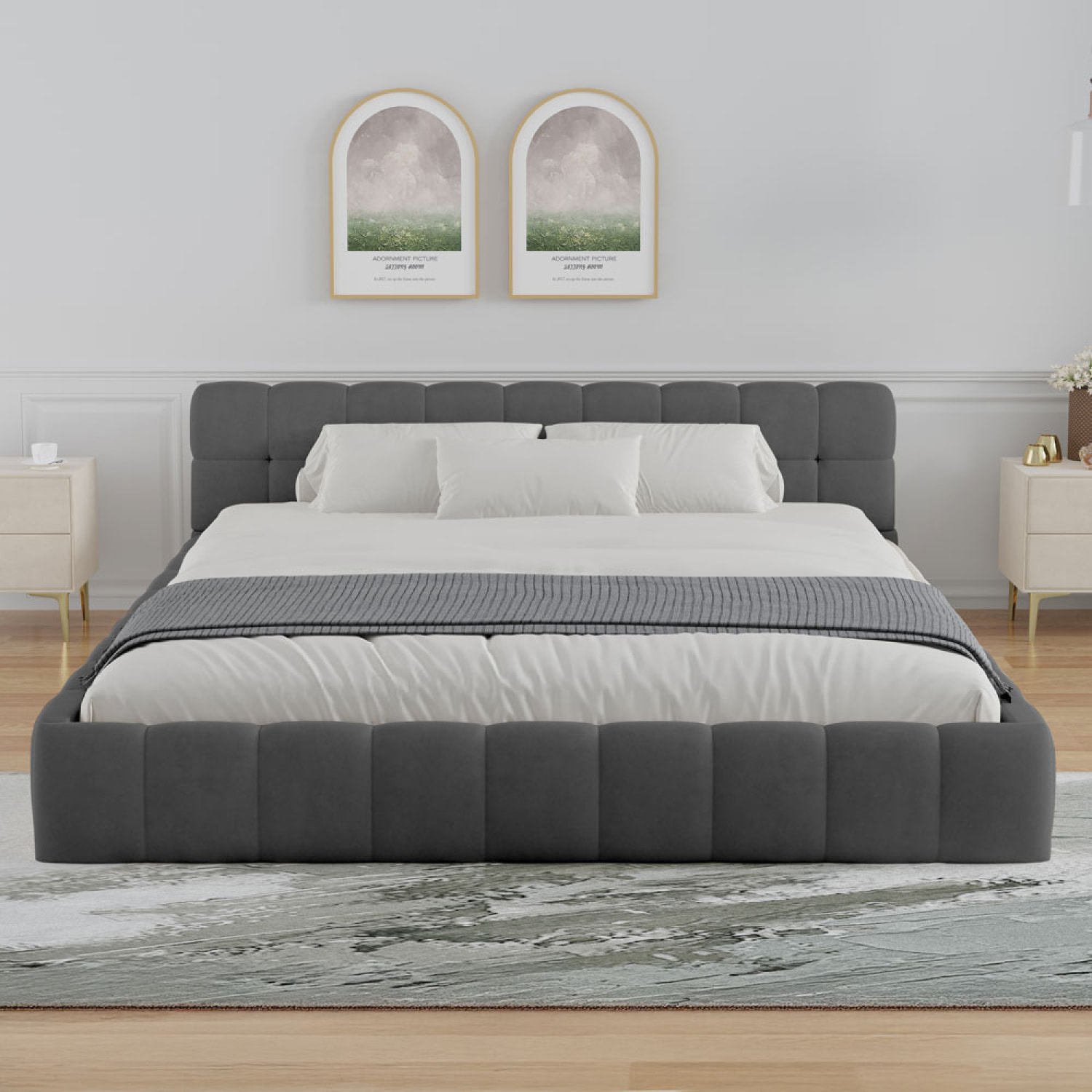 PRINCETON Lit nuage 160x200cm en velours gris