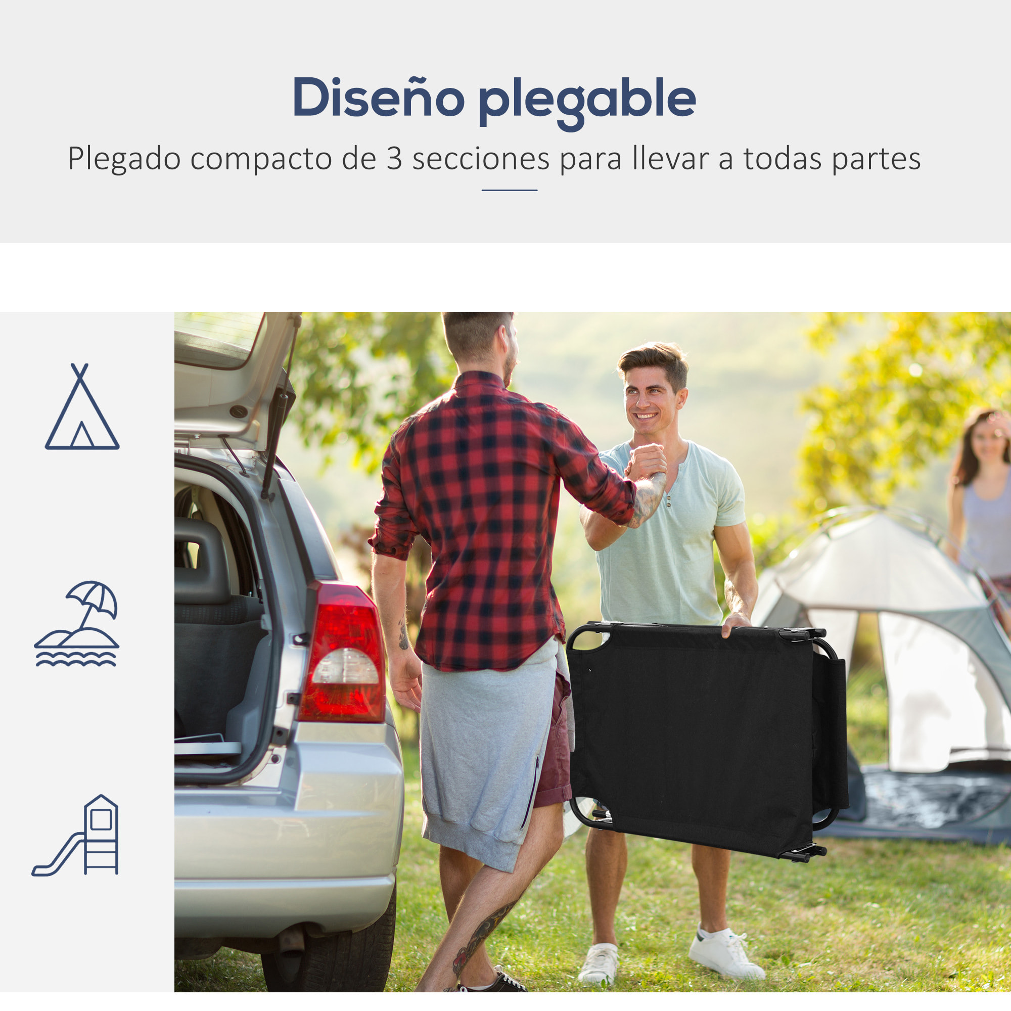 Tumbona Reclinable para Playa de Oxford 190x56x28cm Negro