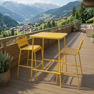 Ensemble table de bar et 2 chaises hautes d'extérieur jaune EVORA