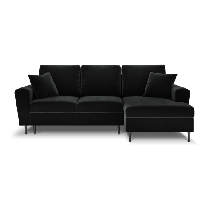 Canapé d'angle droit convertible avec coffre de rangement "Kyoto" 4 places en velours noir