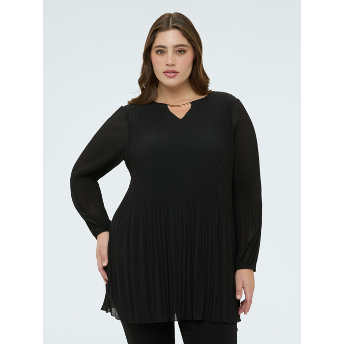 Fiorella Rubino - Blusa plissé in georgette con gioiello - Nero