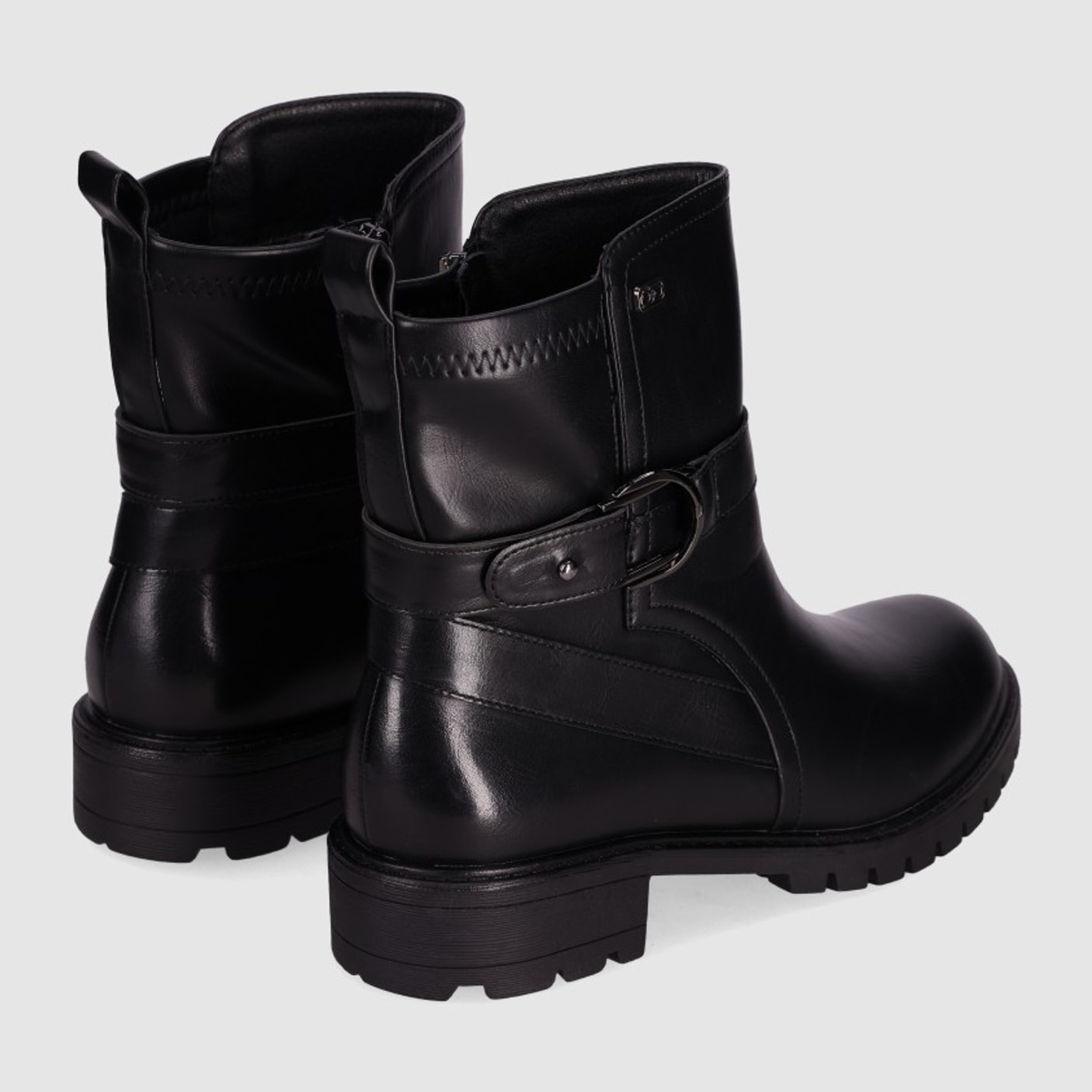 Botines de Piel Sintética - Negro - Tacón: Bajo