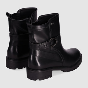 Botines de Piel Sintética - Negro - Tacón: Bajo