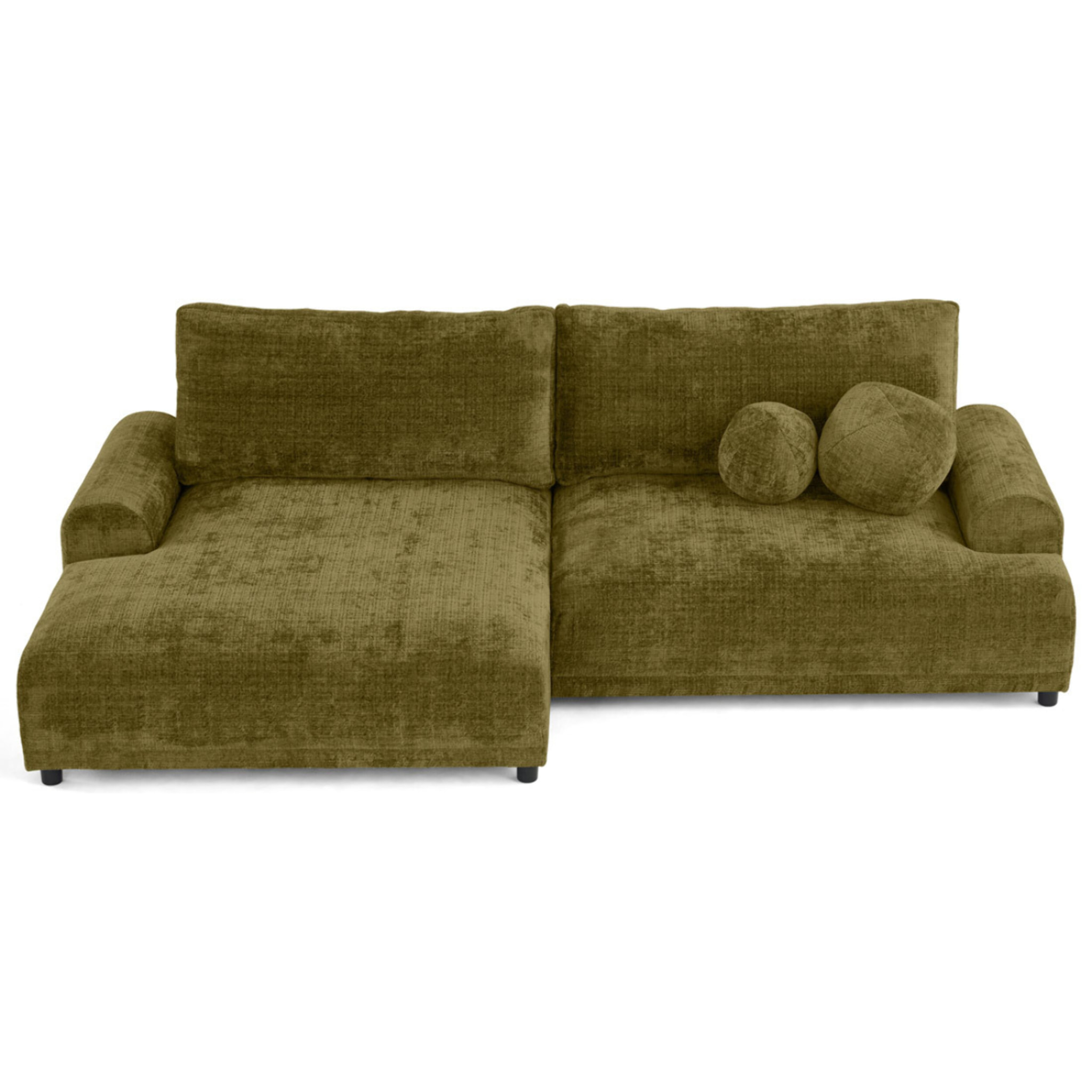 Nelly - canapé d'angle gauche 4 places convertible avec coffre en velours texturé - Vert Olive