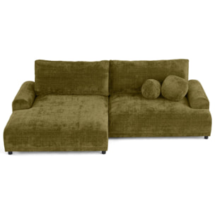 Nelly - canapé d'angle gauche 4 places convertible avec coffre en velours texturé - Vert Olive