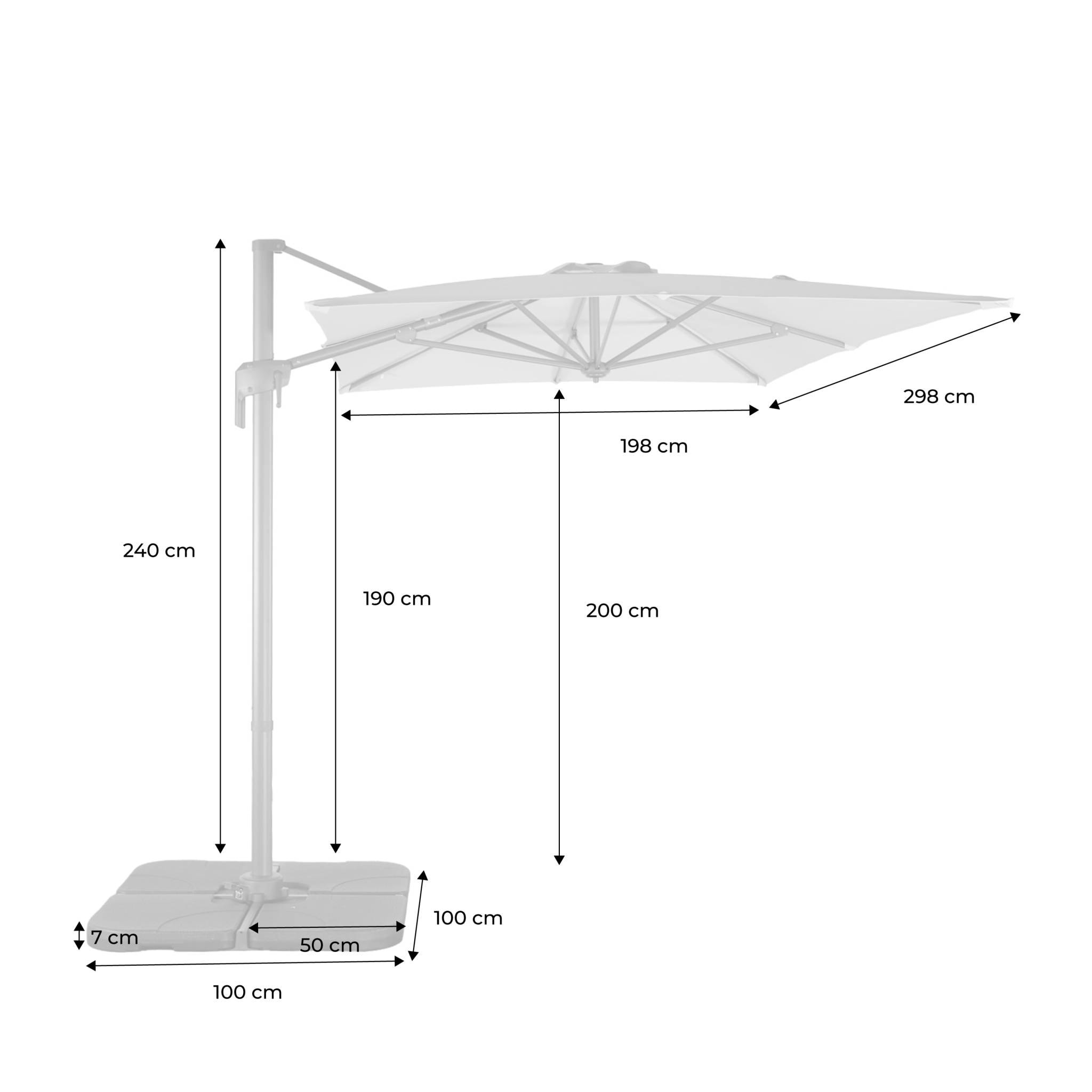Parasol déporté rectangulaire 2x3m + dalles à lester - Antibes - Gris - Parasol excentré inclinable. rabattable et rotatif à 360°.