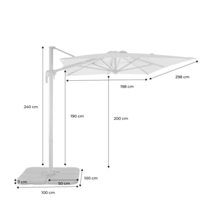 Parasol déporté rectangulaire 2x3m + dalles à lester - Antibes - Gris - Parasol excentré inclinable. rabattable et rotatif à 360°.
