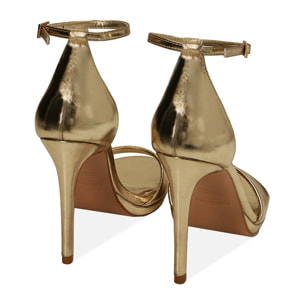 Sandalo con tacco donna oro con plateau, tacco 10 cm