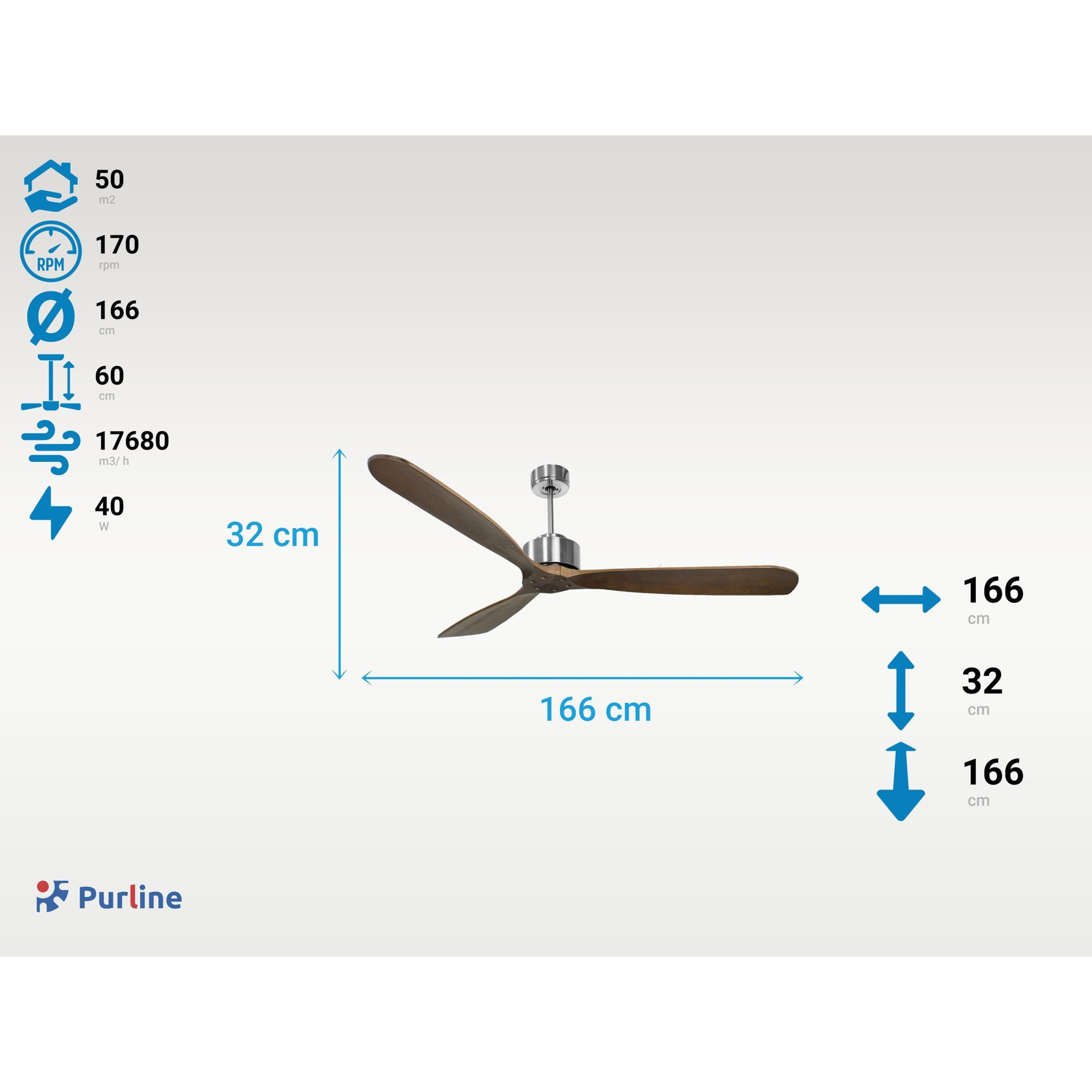 Ventilateur de Plafond ø166 cm avec Wifi Réversible Hypersilence pour 50 m² 40 W Argent